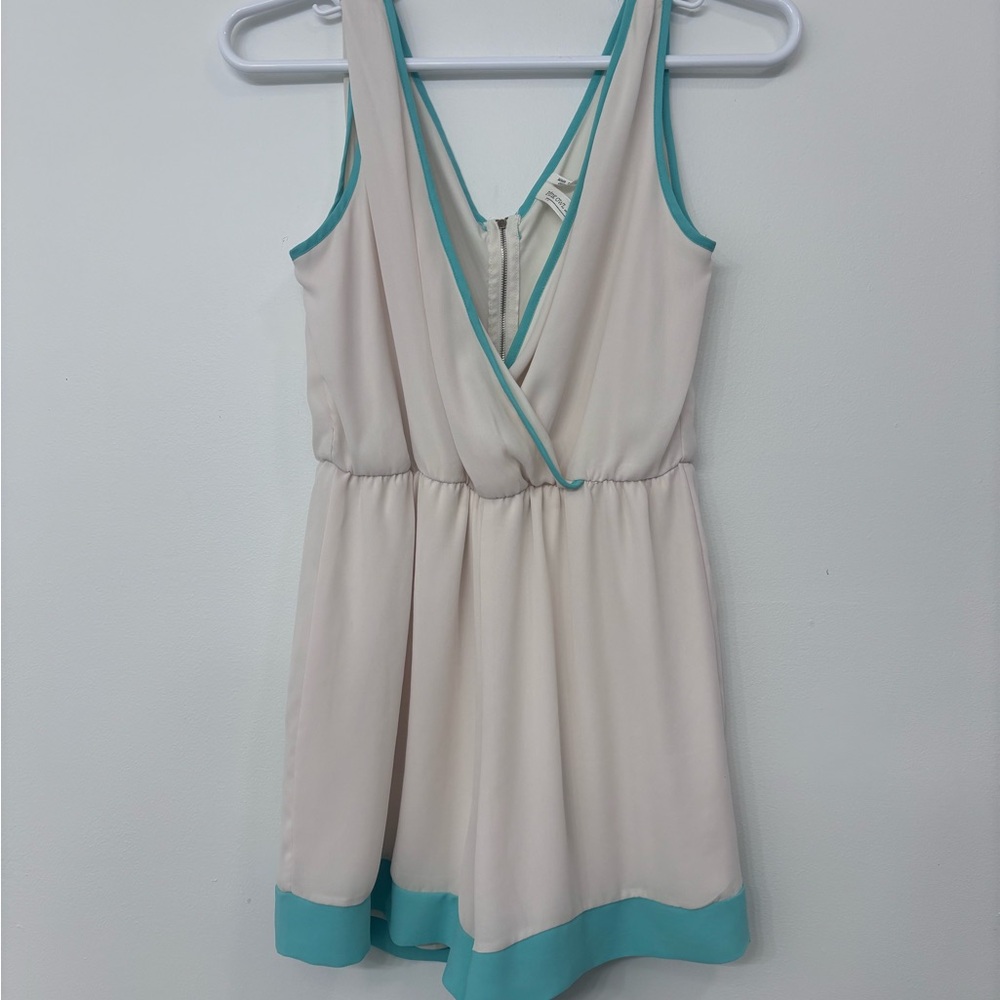 L Pink Owl Cream and Teal Romper
